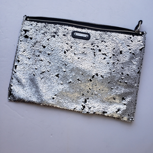 NWOT Rebecca Minkoff silver and black large reversible sequin clutch - Picture 8 of 11